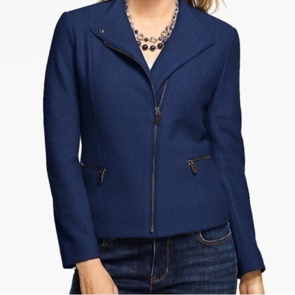 Talbots Jackets & Blazers - Talbots Asymmetrical Zip Front Blazer Jacket in Navy Blue